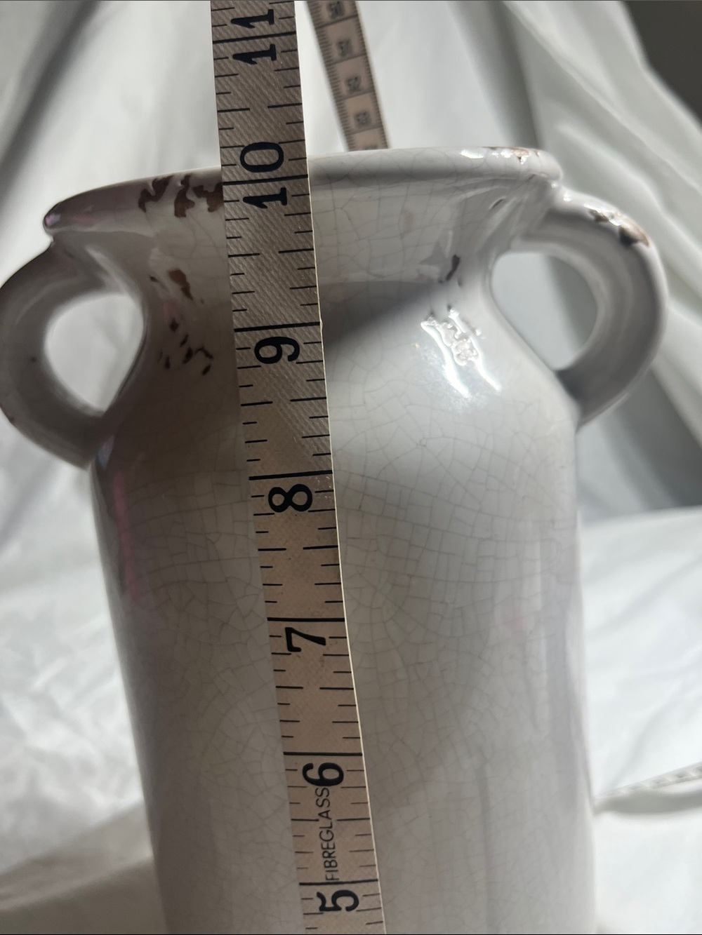 Neutral White Rustic Ceramic Two-Handled Vase - Picture 7 of 8